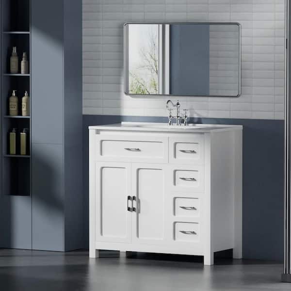 36 in. W x 18.3 in. D x 34 in. H Single Sink Freestanding Bath Vanity in with White Countertop