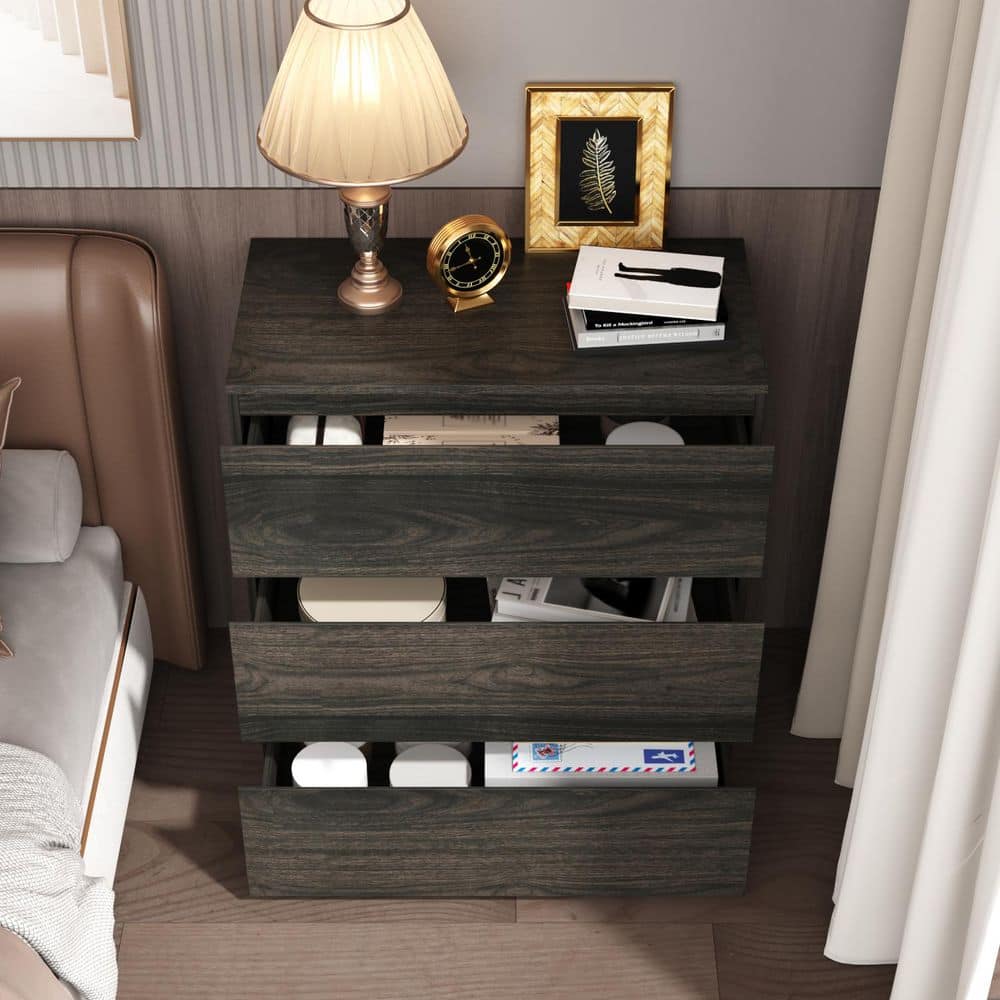 3-Drawer Black Wood Nightstand End Table 30.3 in. W x 32.3 in. H x 15.7 in. D - thumbnail 4