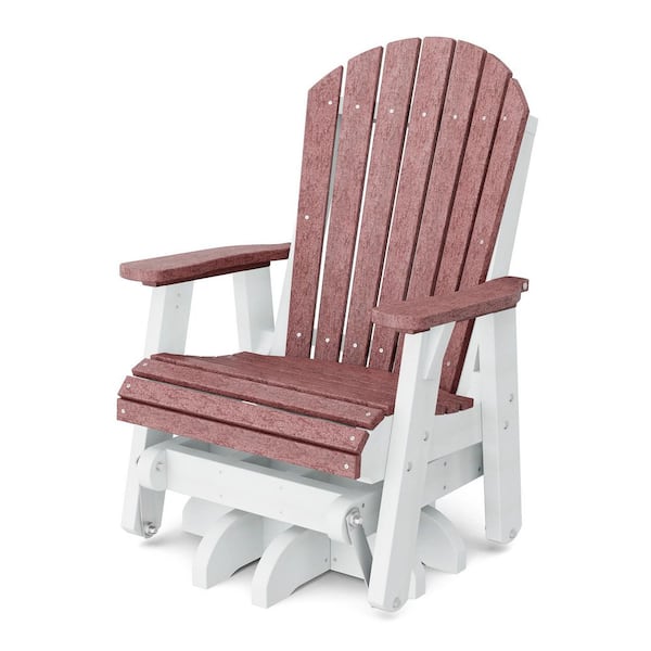 Heritage 1-Person Cherrywood and White HDPE Plastic Outdoor Swivel Glider