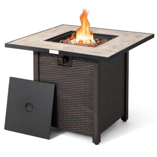 Alpulon 30 in. Outdoor Square Propane Gas Fire Pit Table with Ceramic Tabletop and Table Cover