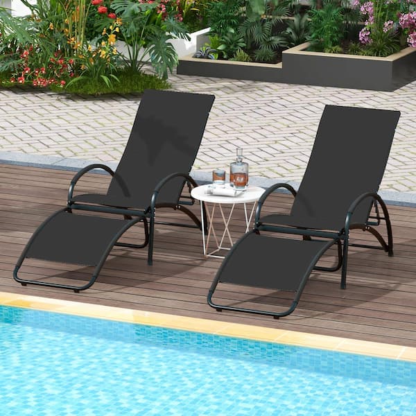 ANGELES HOME 2-in-1 Aluminum Outdoor Rocking Chair with 4-Position Adjustable Backrest for Patio Porch Poolside-Black