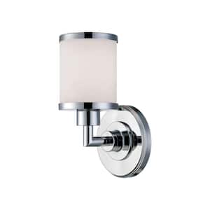 1-Light Chrome Wall Sconce with Etched White Glass