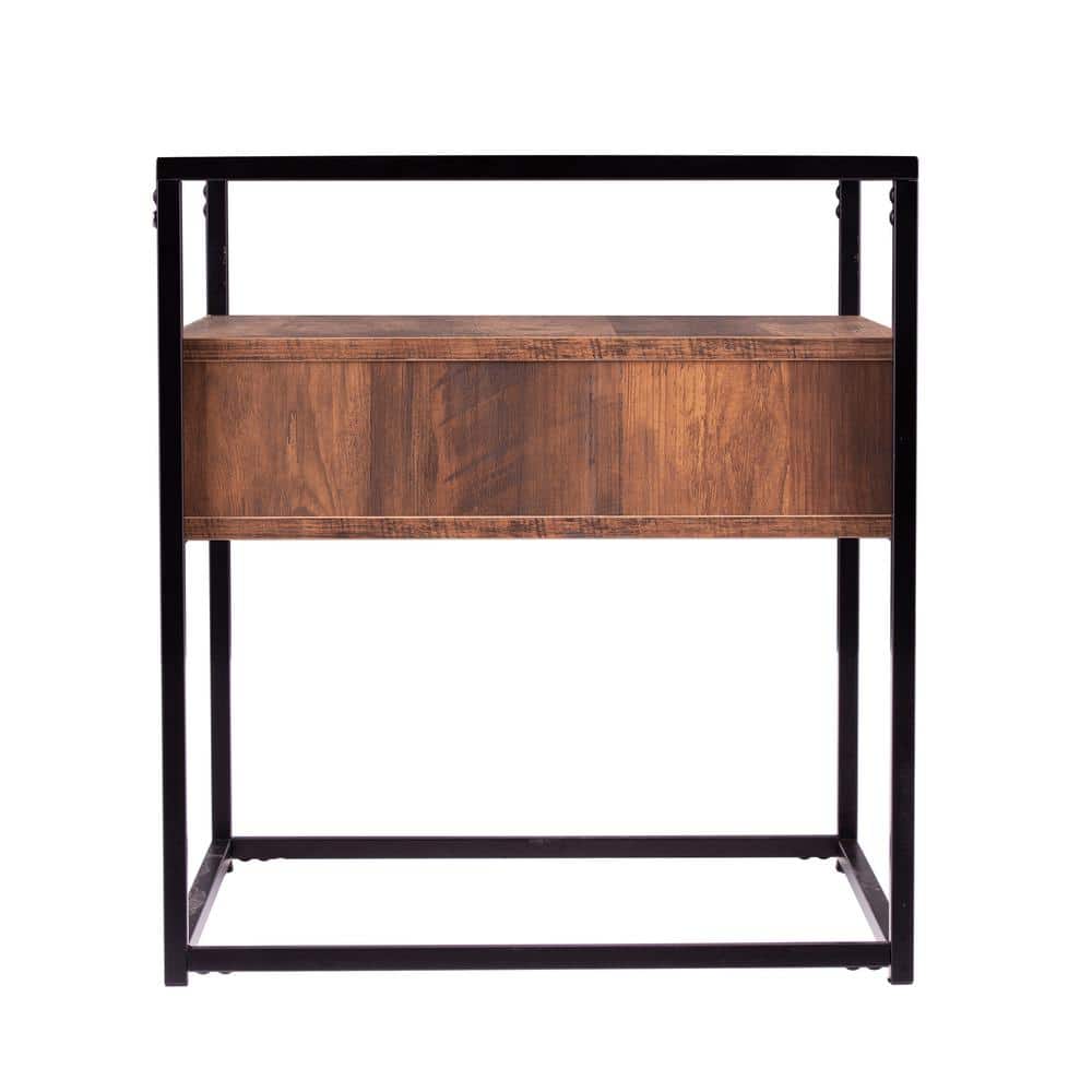Winnifred Black and Natural Glass-Top Storage End Table - thumbnail 2