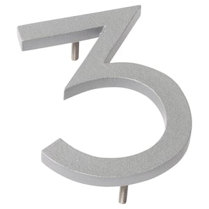 4 in. Silver Aluminum Floating or Flat Modern House Number 3
