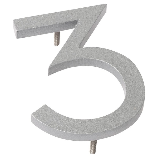 Montague Metal Products 4 in. Silver Aluminum Floating or Flat Modern House Number 3