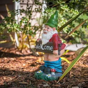 22 in. Tall Outdoor Garden Gnome with Pants Down Yard Statue Decoration, Multicolor