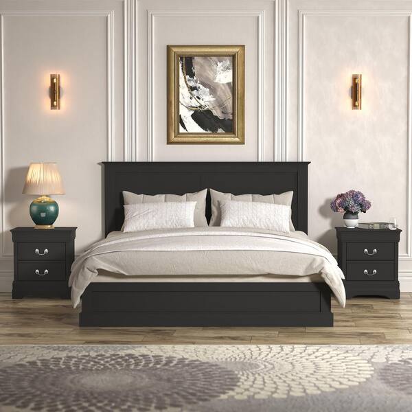 Awrin Louis Philippe Black Nightstand, Timeless Design, Elegant Bedroom Accessory, Size: 21