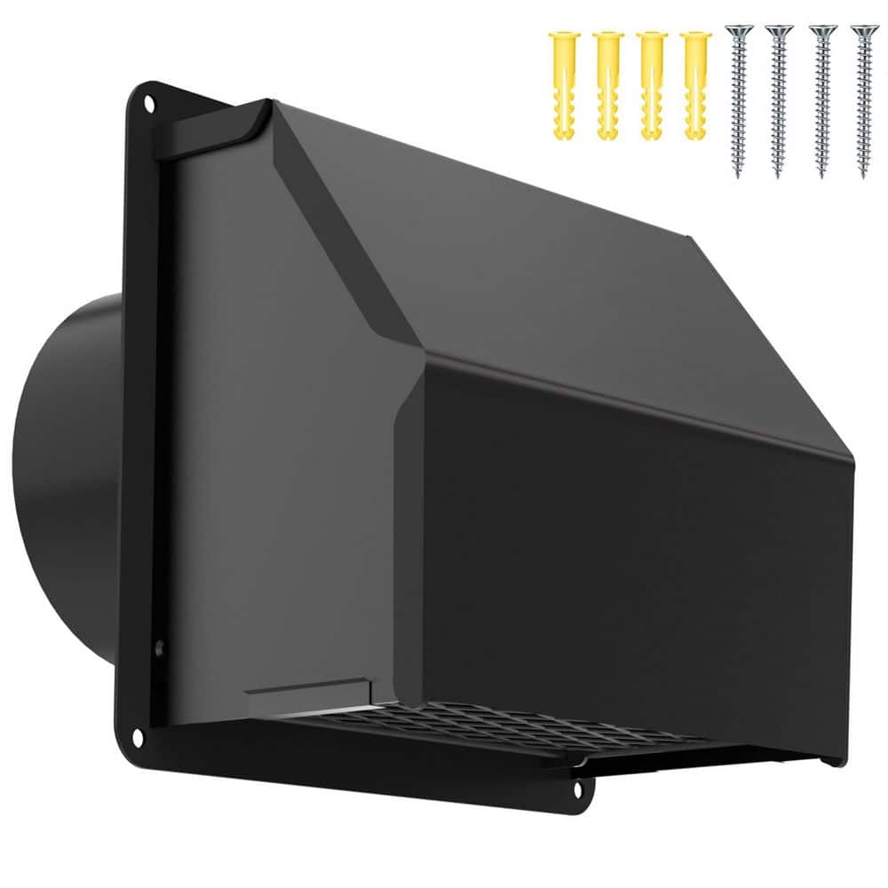 4 in. Outdoor Wall Vent Cover for Dryer with Rubber Cushioned Non Return Flap for Dryer Ducting/House/Range Hood, Black price history on PriceWatchPro
