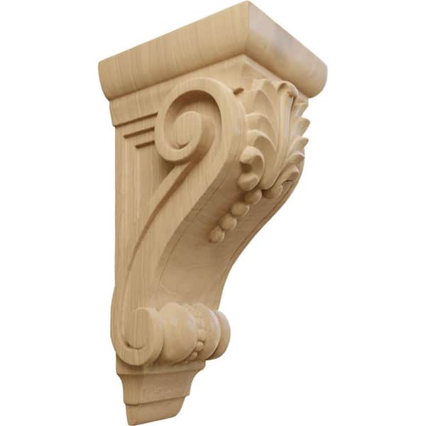 Ekena Millwork 4-3/8 in. x 3-3/4 in. x 8-1/2 in. Unfinished Wood Cherry Medium Fig Leaf Corbel