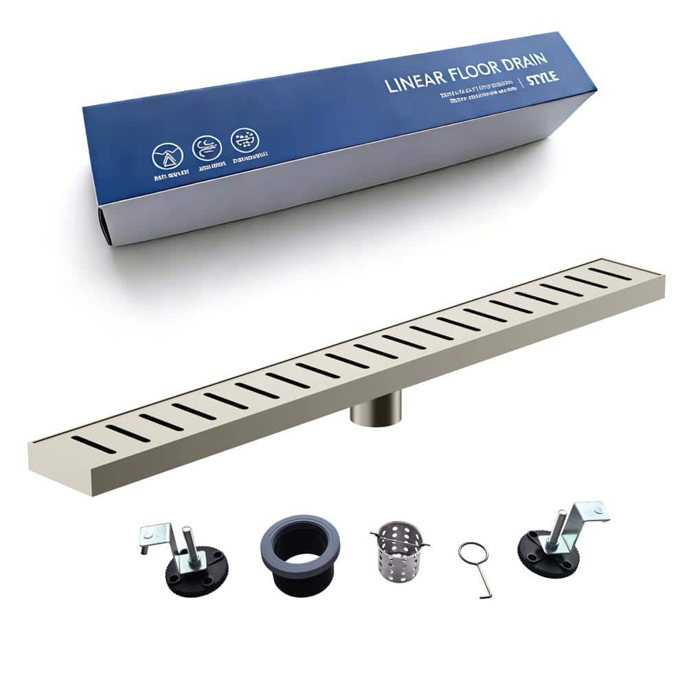 24 Inch Linear Shower Drain With Leveling Feet and Hair Strainer Stainless Steel Floor Drain in Brushed Nickel price history on PriceWatchPro
