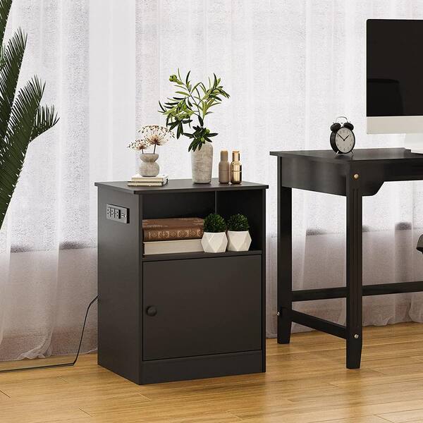 Black Bedside Table With Open Drawer, Side Table File Cabinet Design