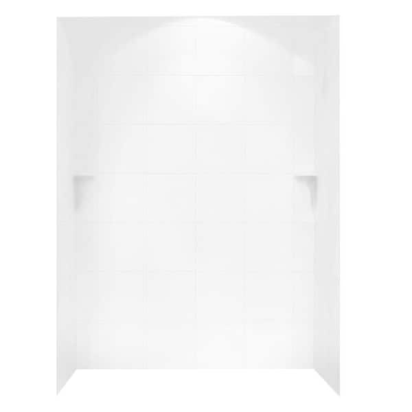Swan 36 in. x 62 in. x 72 in. 3-piece Solid Surface Square Tile Easy Up Adhesive Alcove Shower Surround in White