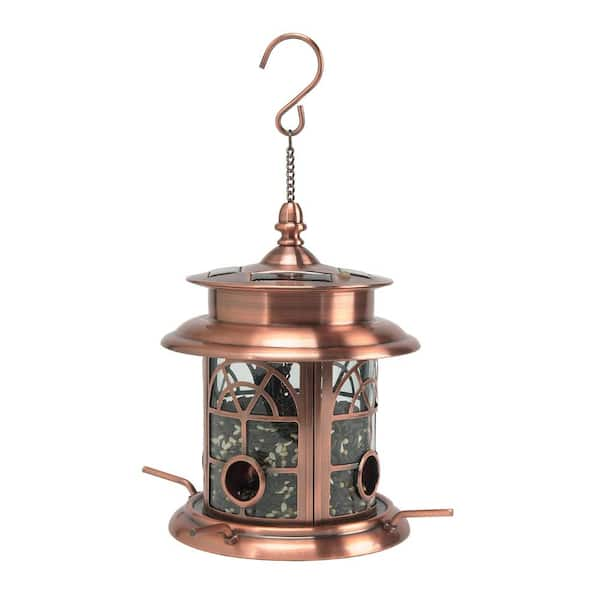 Sun-Ray Arch Inlay Copper Solar Bird Seed Feeder