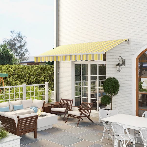 12 ft. x 10 ft. Yellow Retractable Awning with Manual Crank Handle, Adjustable Sun Shade Shelter for Door or Window