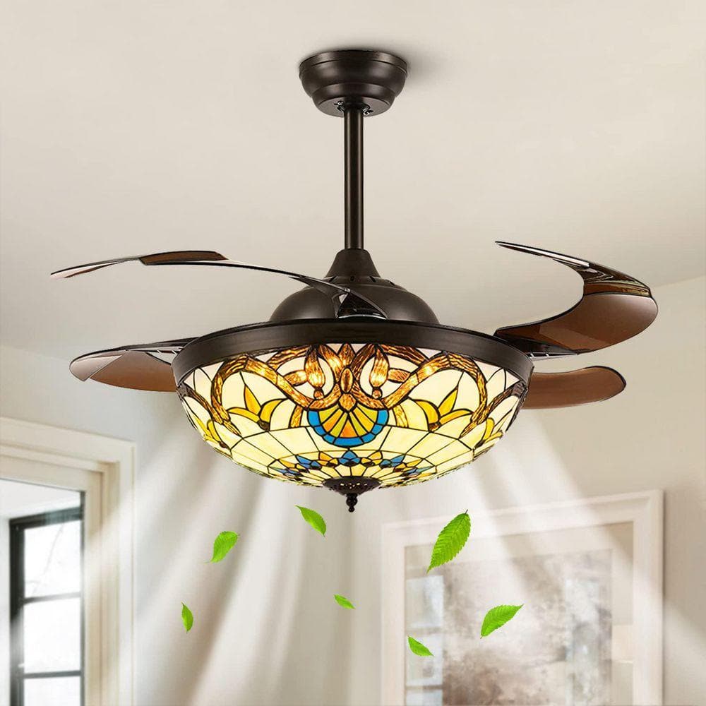 Pacific Core Tiffany 42 in. Indoor Brown Retractable Patterned Glass ...