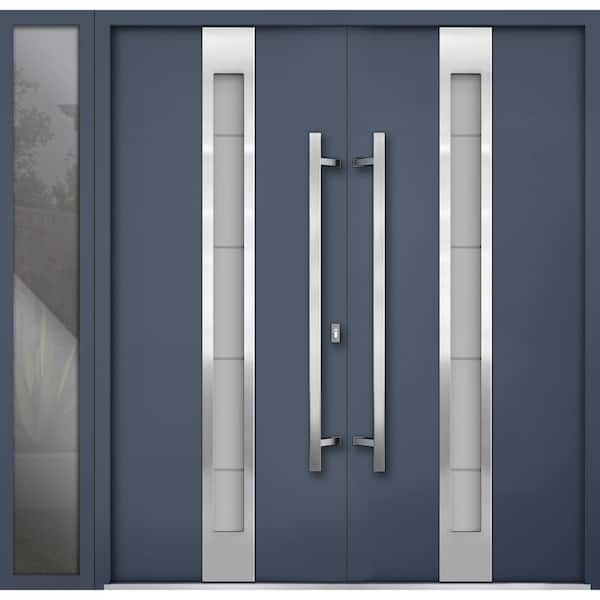 VDOMDOORS 1717 88 in. x 80 in. Left-hand/Inswing Sidelite Tinted Glass Gray Graphite Steel Prehung Front Door with Hardware