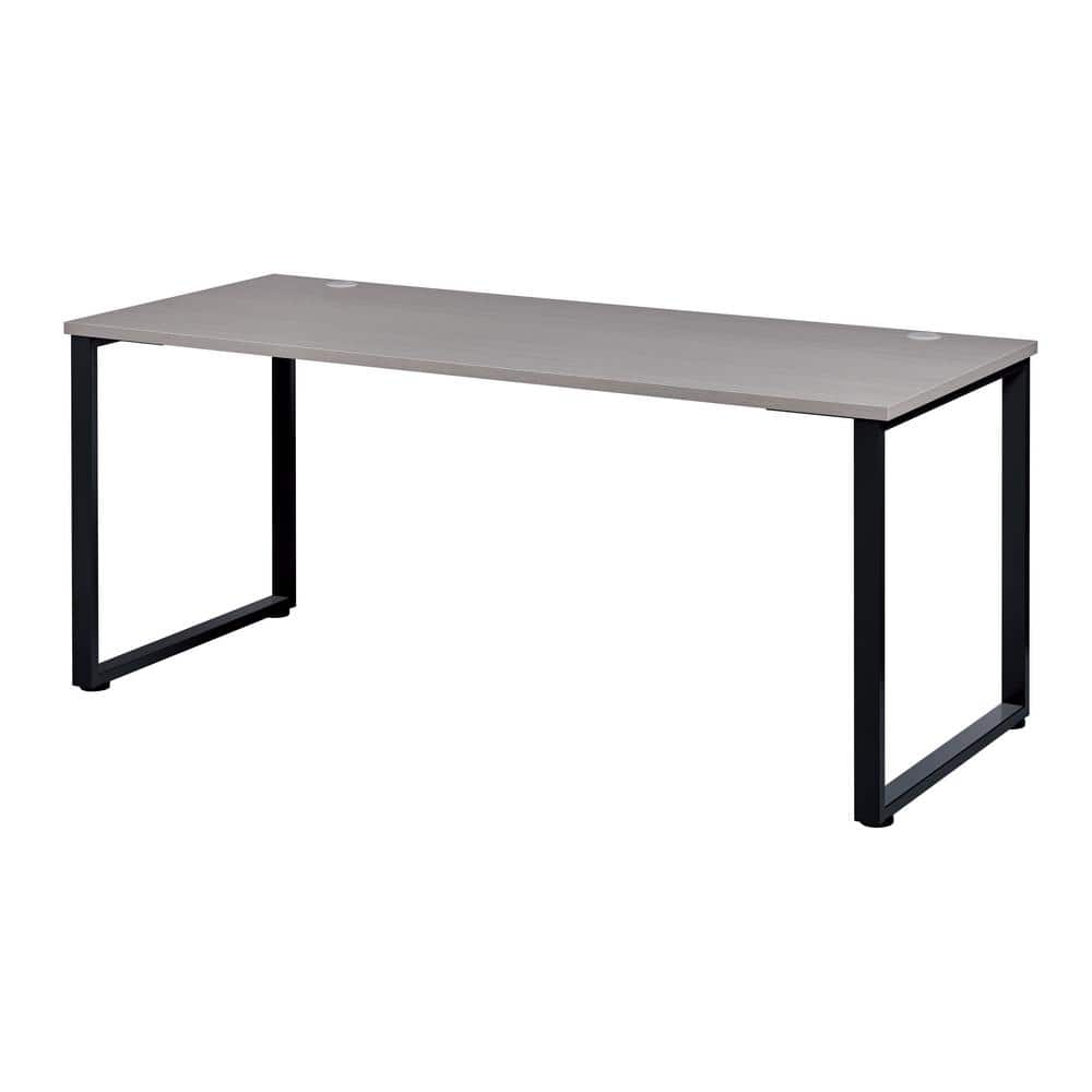 Gray Elm and Black Metal Desk with Drawer, 71"