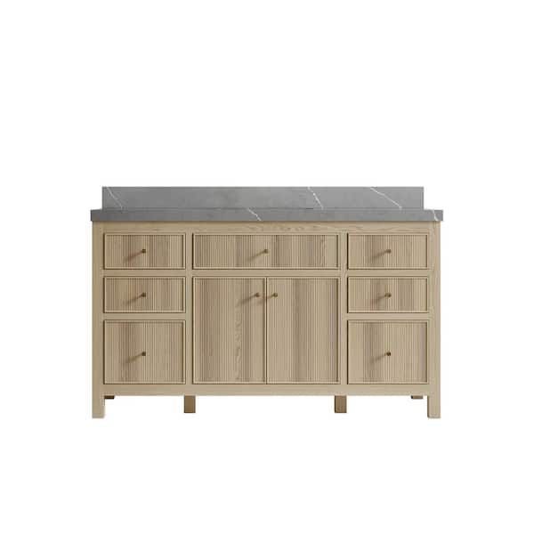 Willow Collections Sonoma Oak 60 in. W x 22 in. D x 36 in. H Single Sink Bath Vanity in White Oak with 2 in. Piatra Quartz Top