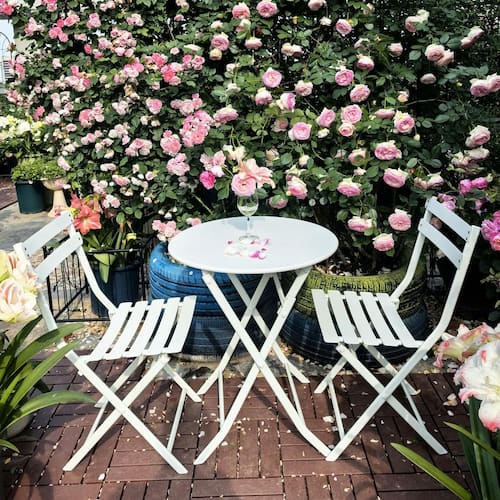 3-Piece White Metal Outdoor Bistro Set-Foldable Round Table with - Main Image