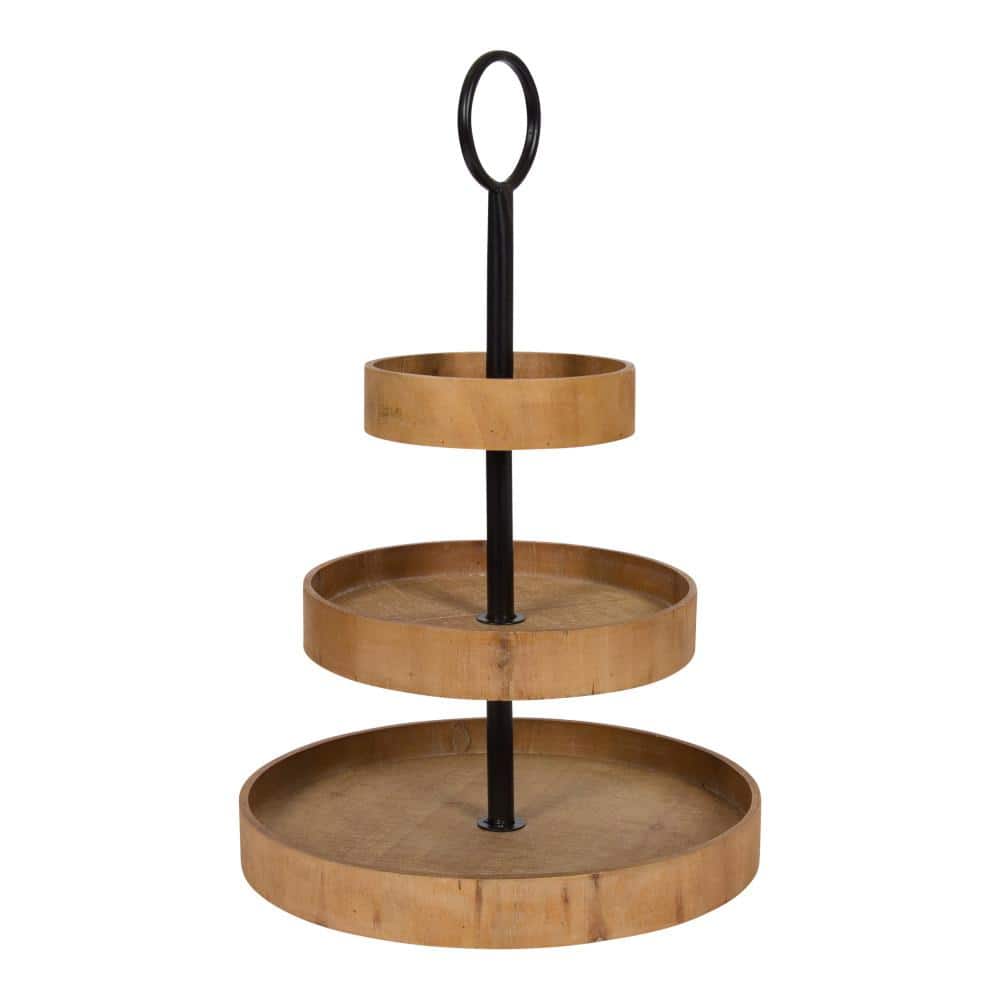 Rustic Brown Wood and Metal 3-Tiered Round Display Tray