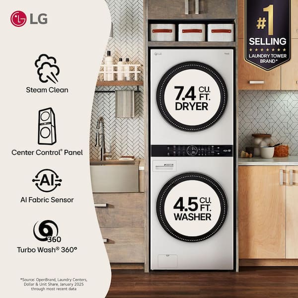 LG WashTower Stacked SMART Laundry Center 4.5 Cu.Ft. Front Load