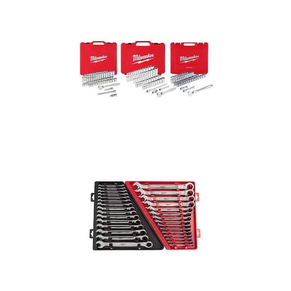 1/4, 3/8, 1/2 in. Drive Ratchet and Socket Mechanics Tool Set (153-Piece) with Ratcheting Wrench Set (30-Piece)