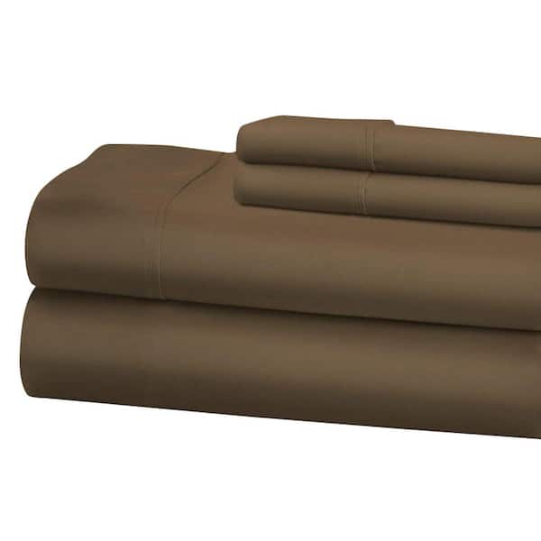 Unbranded 1200 Thread Count Deep Pocket Solid Cotton Sheet Set (Full, Brown)
