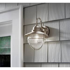 1-Light Brushed Nickel Outdoor Cottage Wall Lantern Sconce