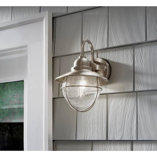 11.7 in. 1-Light Brushed Nickel Cottage Hardwired Outdoor Wall Light Lantern Sconce with No Bulb Included