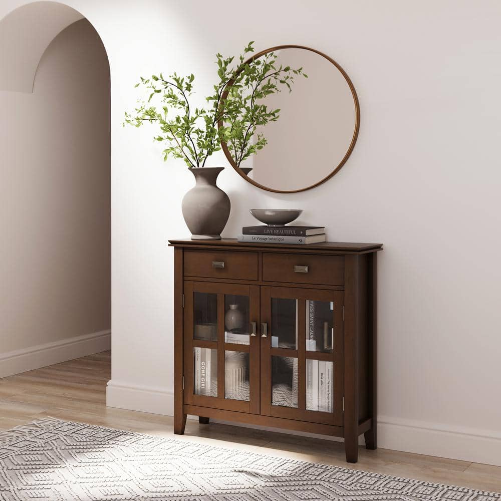 Russet Brown Solid Wood Entryway Storage Cabinet with Adjustable Shelves
