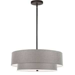 Everly 4-Light Matte Black Shaded Pendant Light with Grey Fabric Shade