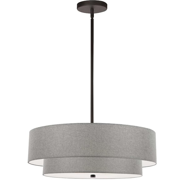 Dainolite Everly 4-Light Matte Black Shaded Pendant Light with Grey Fabric Shade