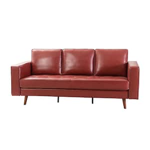 Agamemnon 82 in. Red Genuine Leather Straight Sofa with Solid Wood Legs