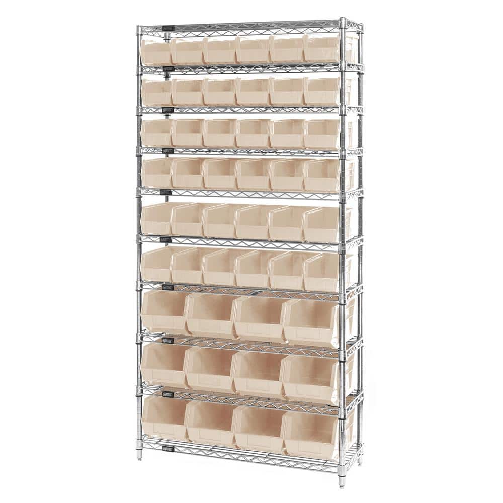 QUANTUM STORAGE SYSTEMS Giant Open Hopper 36 in. x 14 in. x 74 in. Wire Chrome Heavy Duty 10-Tier Industrial Shelving Unit