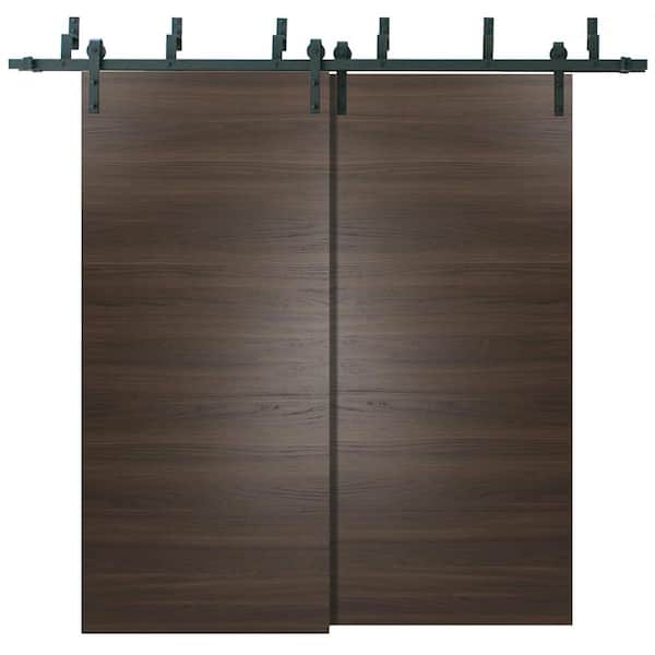 Sartodoors 0010 36 in. x 84 in. Flush Chocolate Ash Finished Pine Wood Sliding Door with Barn Bypass Hardware