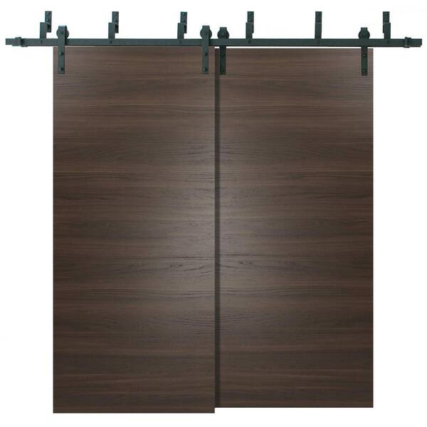 Sartodoors 0010 56 in. x 96 in. Flush Chocolate Ash Finished Pine Wood Sliding Door with Barn Bypass Hardware