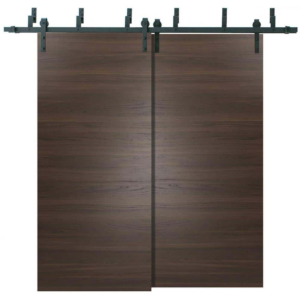 0010 60 in. x 80 in. Flush Chocolate Ash Finished Pine Wood Sliding Door with Barn Bypass Hardware price history on PriceWatchPro