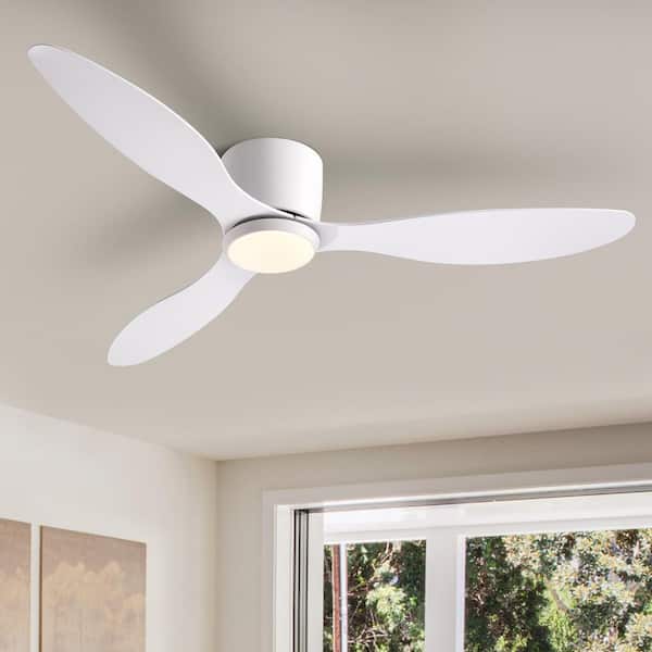 52 in. Smart Indoor White Low Profile 3-Blades Ceiling Fans with Lights with Remote Included