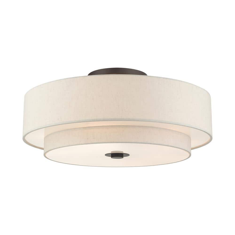 Meridian English Bronze 6-Light LED Semi-Flush Drum Ceiling Fixture