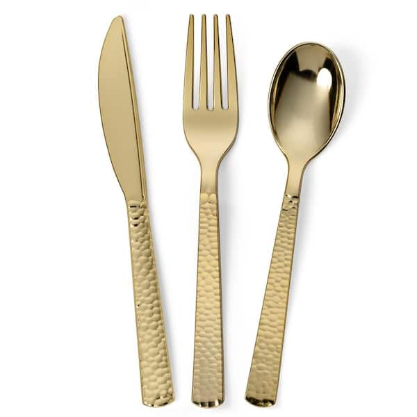 PERFECT SETTINGS Gold Disposable Plastic Silverware Utensils (50 Sets ...