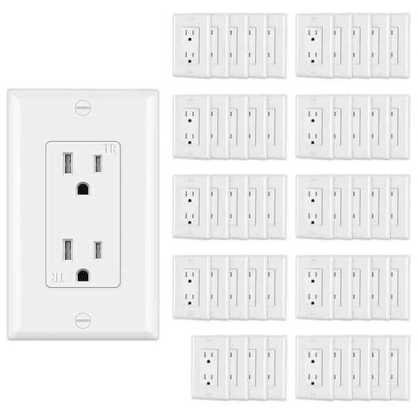 15 Amp / 125-Volt Tamper Resistant Wall Receptacle Outlet with Wall Plate (50-Pack)