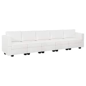 112.6 in. W 1 Piece White Faux Leather 5-Seater with Storage, Sectional Sofa Living Room Suite