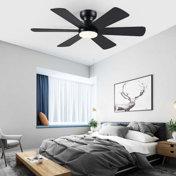 46 in. Indoor/Outdoor Flush Mount Black Ceiling Fan with Dimmable 3 Color LED Light and Remote/APP Control