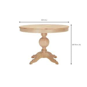 Round Pedestal Unfinished Natural Pine Wood Table for 4 (42 in. L x 29.75 in. H)