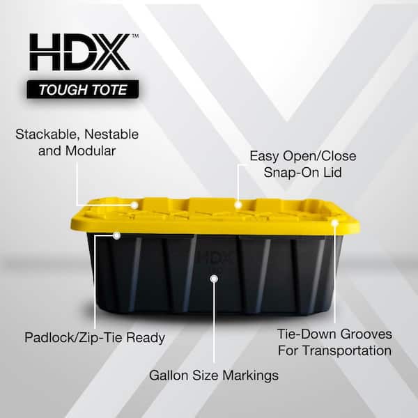 HDX 14 Tough Storage Tote Black with Yellow Lid 999-14G
