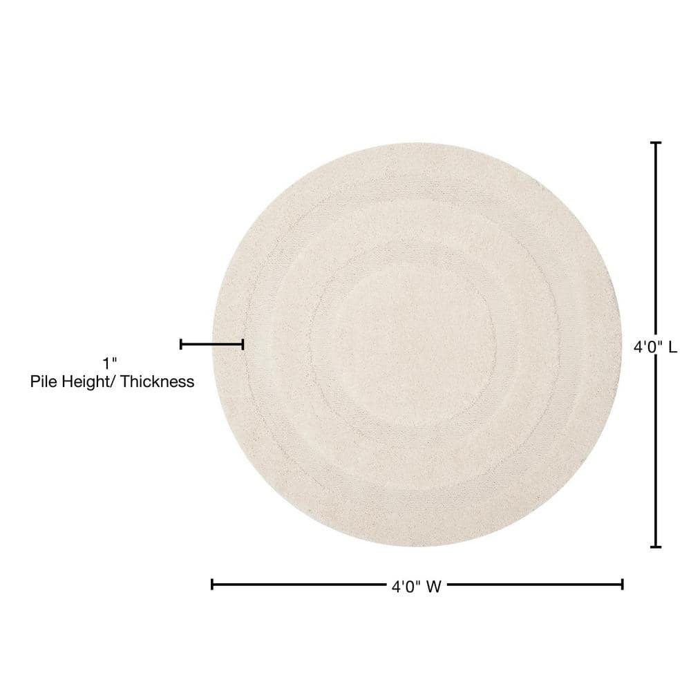 Cream Round Non-slip Shag Area Rug, 4' x 4'
