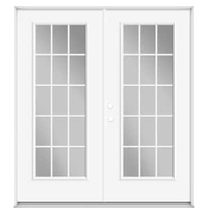 2 in. x 80 in. Primed Fiberglass Prehung Right-Hand Inswing GBG 15-Lite Clear Glass Patio Door with Vinyl Frame