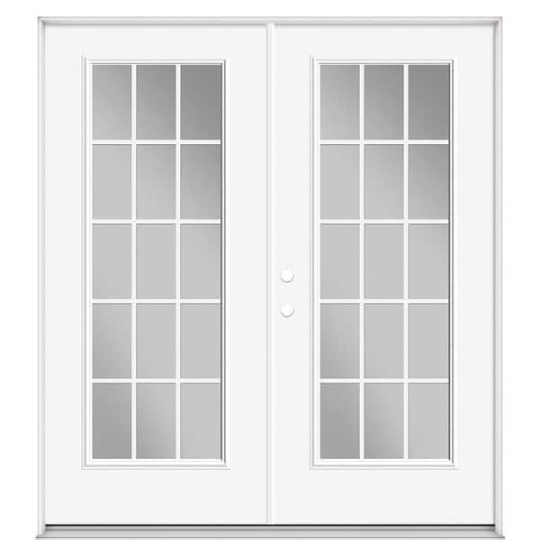Masonite 2 in. x 80 in. Primed Fiberglass Prehung Right-Hand Inswing GBG 15-Lite Clear Glass Patio Door with Vinyl Frame