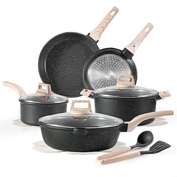 4 qt. 14-Piece Granite Nonstick Saute Pan Set with Lid, Die-Cast Aluminum, Induction Compatible Cookware Set