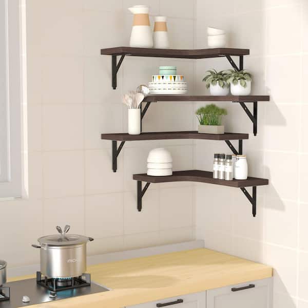 16 in W x 11.4 in Decorative Wall Shelf, Floating Shelves Wall Mounted Set of 4 Brown